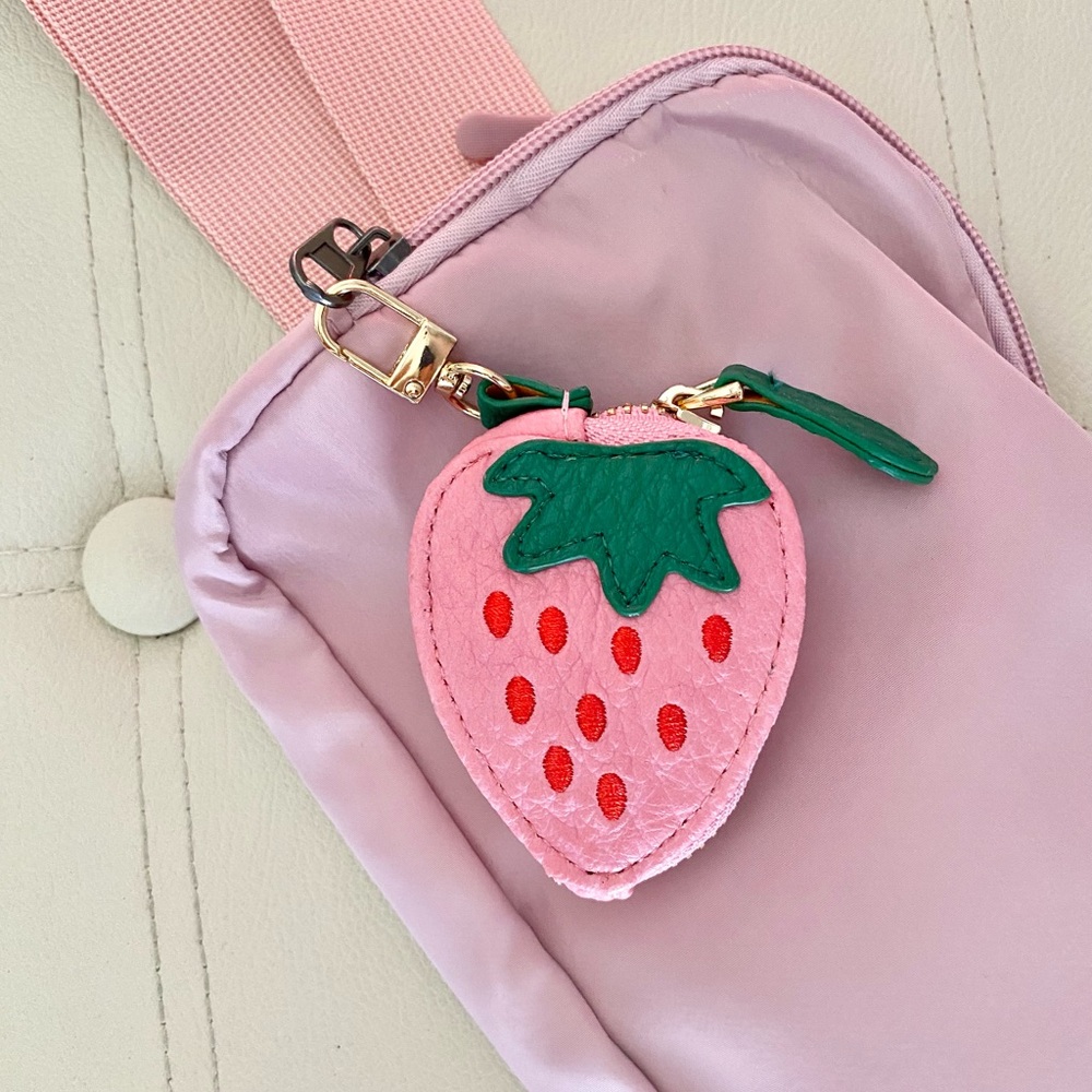 Strawberry Coin Purse Keychain Pink Strawberry purse charm Keychain pouch - Picture 13 of 15